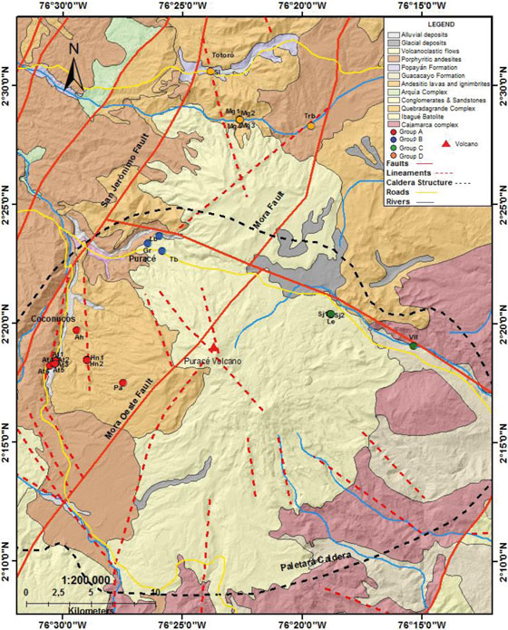  PVS geological and structure map with
sample locations modified from Marquínez et al. (2003) geological map
365 Coconucos.