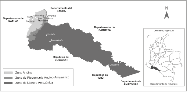 Unidades de paisaje del Putumayo y pueblos de principios del siglo XX.