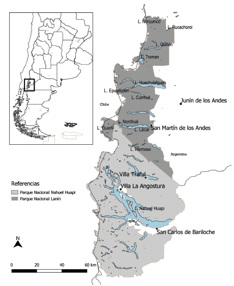 Localización de Parques Nacionales Lanín y Nahuel Huapi.