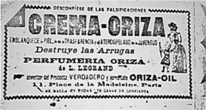 (izquierda) Crema Oriza. Fuente: El ferrocarril. 4 de mayo de 1894. BLAA, f. 1.