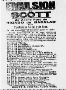 (Derecha) Emulsión Scott. Fuente: El ferrocarril, 4 de mayo de 1894, (BLAA), Hemeroteca, f. 1.
