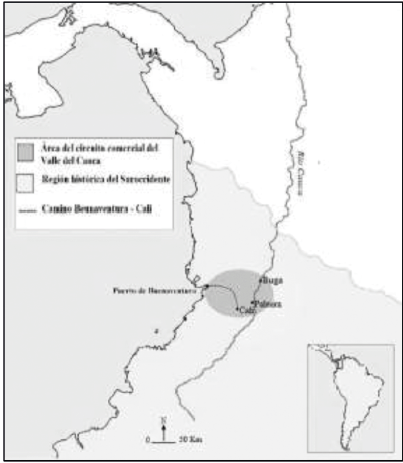 Área del circuito comercial del Valle del Cauca 1850-1900. Fuente: elaboración del autor