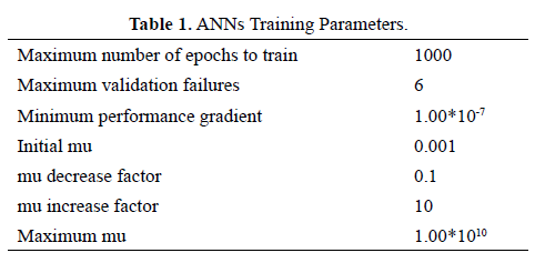 ANNs Training Parameters.