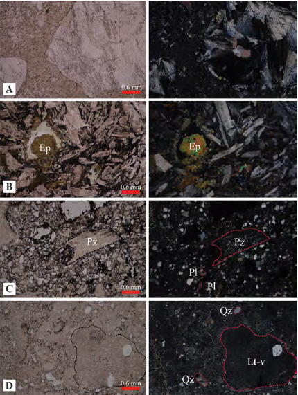 Características petrográficas de las rocas volcánicas de la Formación Bocas.