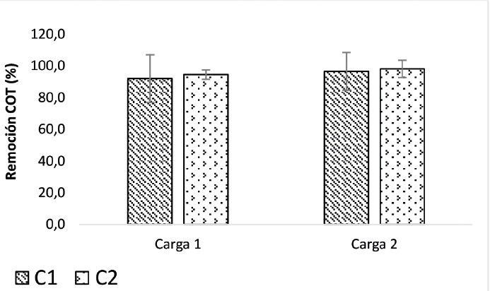 Eficiencia de remoción del carbono orgánico total (COT).