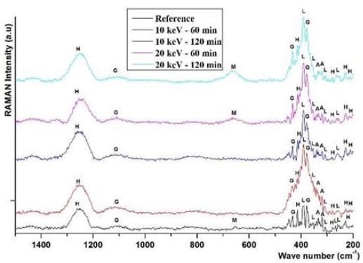Raman spectra. Implanted and nonimplanted substrates with nitrogen ions