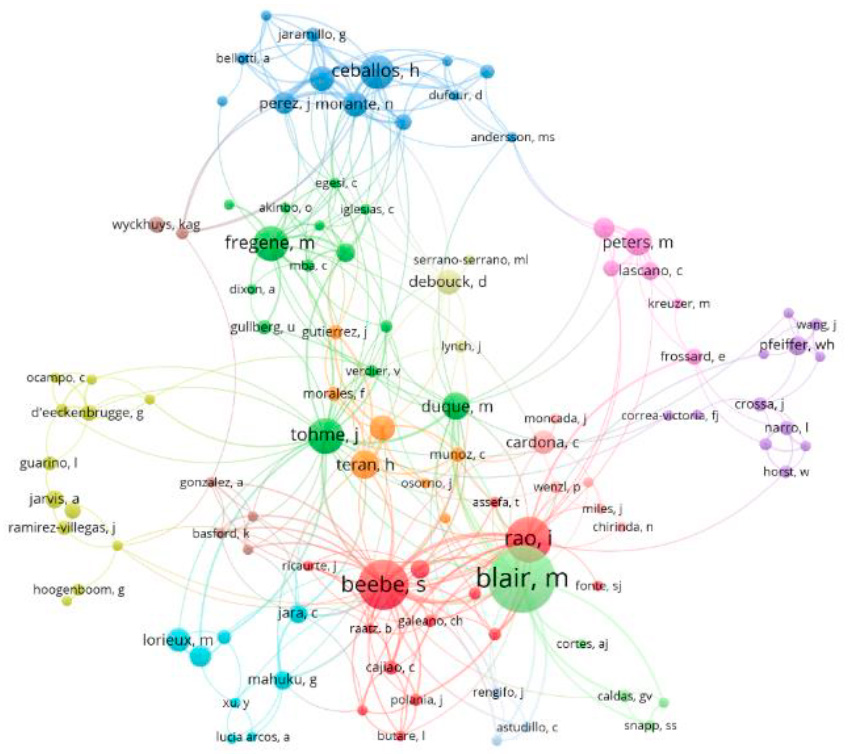 Co-authorship network between authors of Agronomy articles in Colombia
