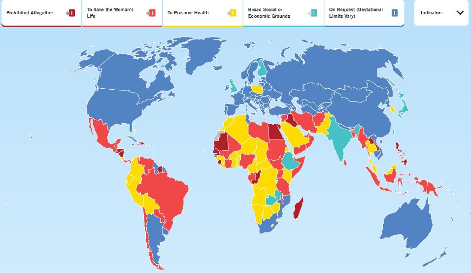 Mapa mundial sobre el estado legal del aborto en el mundo Tomado de httpsreproductiverightsorgworldabortionlaws Autorizada su publicación por Center Anticonception Rights